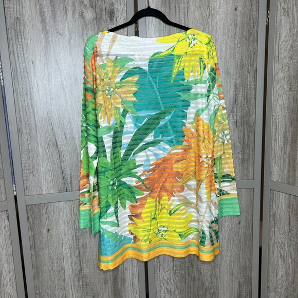 Softsurroundings Top Striped Tropical Bright Color Boat Neck Size L NEW - Picture 2 of 7
